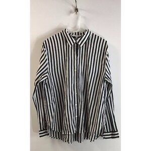 Classic Jane + Delancey White Black Stripe Gauzy Button Down Sz L 🤍